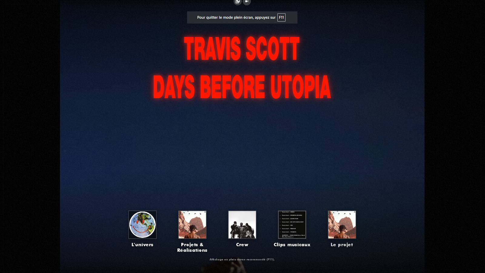 Page d’accueil Hub - Days Before Utopia